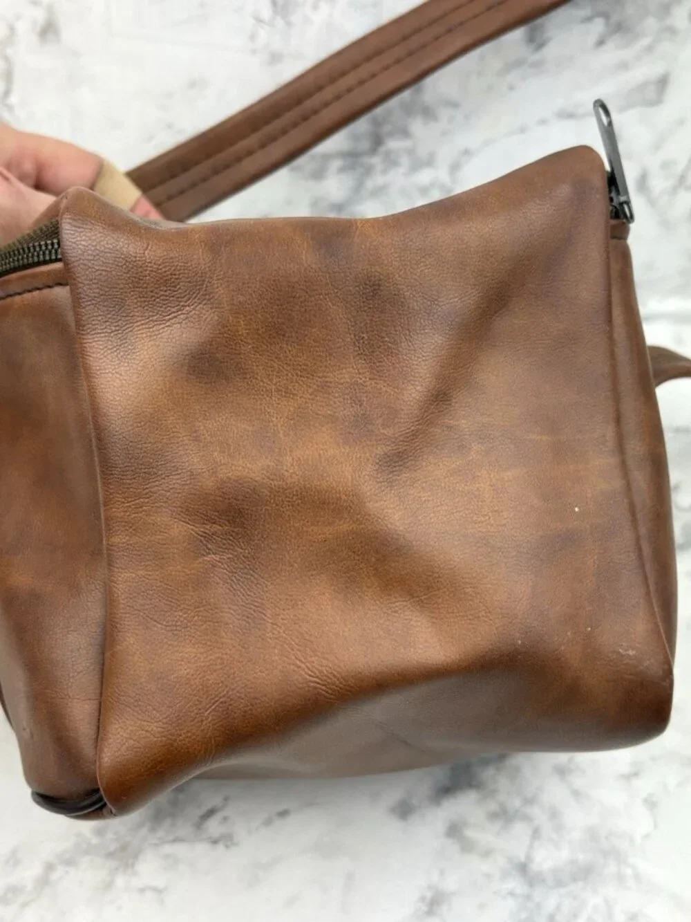 *Vintage Polaroid Camera Storage Case Brown Vinyl Mid Century Long Strap Zip